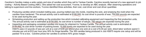 Carolines Candles makes a wide variety and size of candles which they sell to Yankee Candle. Caroline recently learned of a
