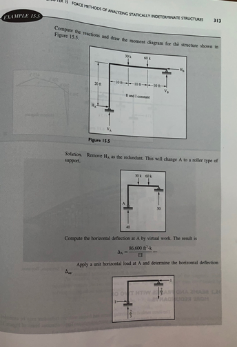 FORCE METHOOL CURLING STATICALLY INDETERMINATE STRUCTURES EXAMPLE ISS 313 Compute the reactions and draw the moment diagram f