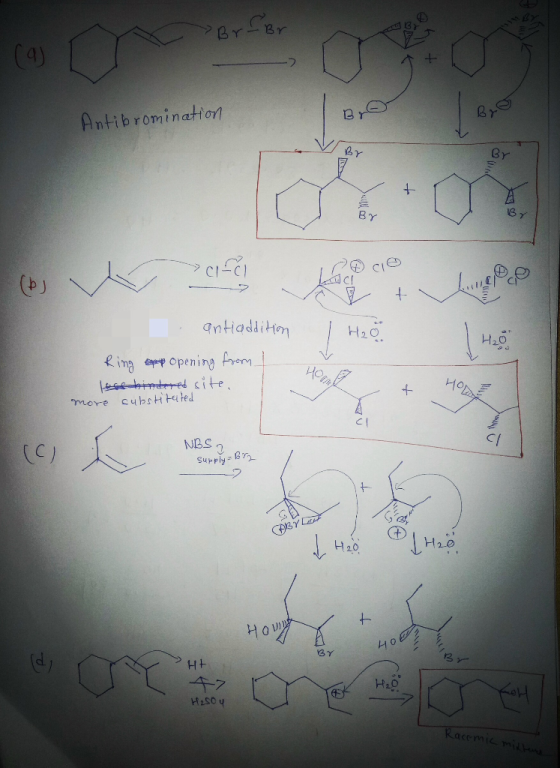 ?Br - B Antibromination (0) W i kang colore poco antiaddition Hoo Ring exp opening from tese hindered site. more cubstituted