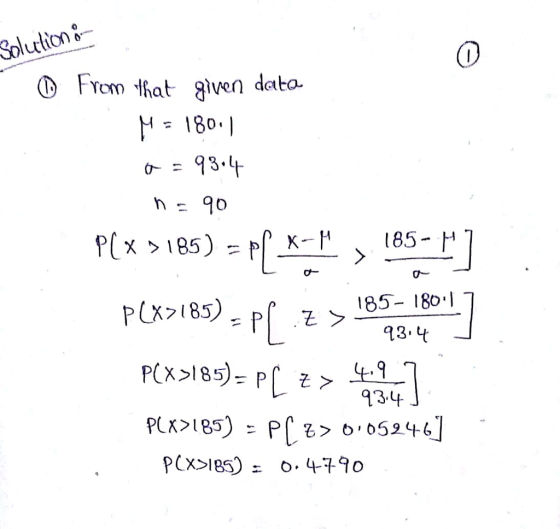 Solirlion 0 ⓑ From that given data- 3* 〉 185- P(X7185) 185- 180 1 73. 녹취 4-9