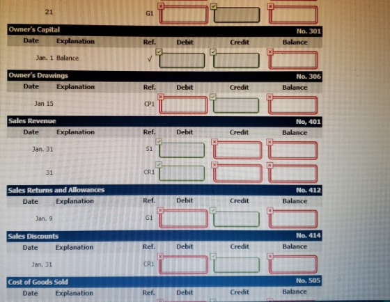 Owners Capital Date Explanation No. 301 Balance Ref. Debit Credit x Jan. 1 Balance Owners Drawings Date Explanation No. 306
