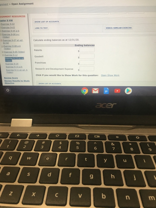 ament > Open Assignment IGNMENT RESOURCES apter 9 w SHOW LIST OF ACCOUNTS LINK TO TEXT VIDEO SIMILAR EXERCIS (Video) Exercise