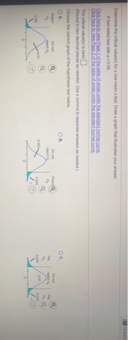 Questi Determine the critical value(s) for a one-moan 2-test. Draw a graph that illustrates your answer A two-tailed test wit
