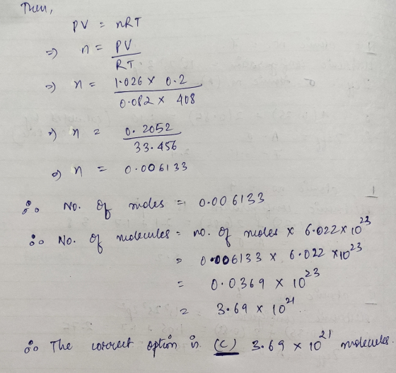 Тилл, PV & NRT n= PV RT. ») n = 1.0264 0.2 0.082 x 408 in 2 0.2052 33. 456 & n = 0.006133 2 80 No. of vides a 0.006133 80 No.