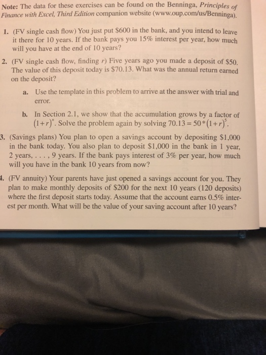 Note: The data for these exercises can be found on the Benninga, Principles of Finance with Excel, Third Edition companion we