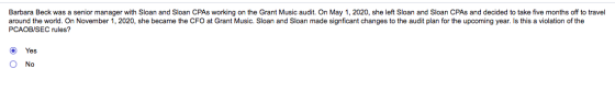 Barbara Beck was a senior manager with Sloan and Sloan CPAs working on the Grant Music audit. On May 1, 2020, she left Sloan