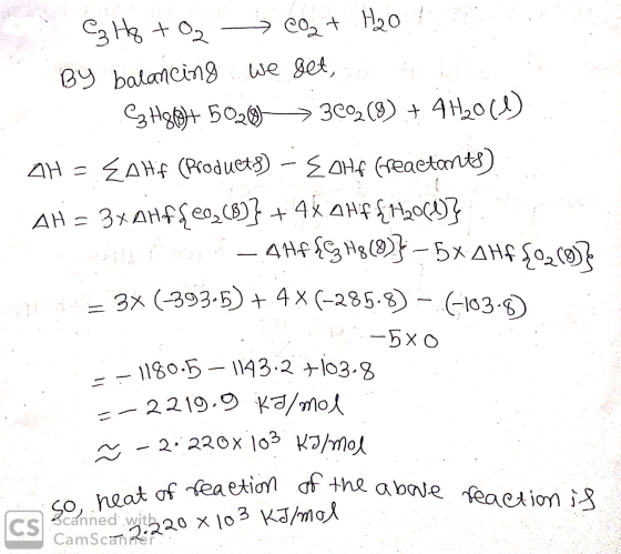 . 3 Hg to co + H2O BY balancing we get, CHght 50203092(9) + 4H2011) AH = EaHf (Products) - EOHA (reactants). AH = 3xAH f{20,(