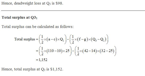 Hence, deadweight loss at Q3 is S98. Total surplus at Q31 Total surplus can be calculated as follows: T otal surplus = 1-x( a