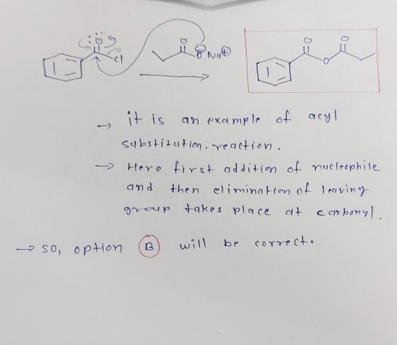 9 ho Na - it is an example of acyl substitution, reaction. Here first addition of nucleophile and then climination of leaving