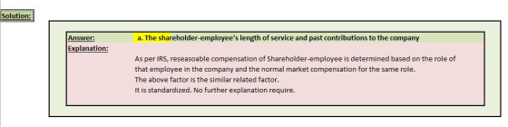 Solution: Answer: a. The shareholder-employees length of service and past contributions to the company Explanation: As per I