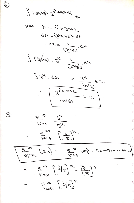 S (2n+3) 3x +3n+2 dx put w = ñ +37+2. dle (22+3). dx da= du (2013) s cortos.34 (2nys du 834. dui 34 tc. Inc). +3772 + C. Ln(3