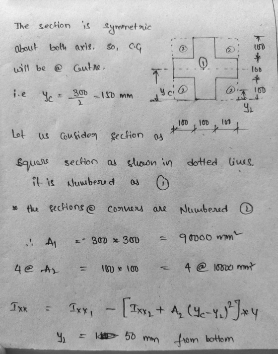 The section is symmetric about both axis. so, ca will be a Contre. * - + -- 160 - i. 100 ci@ Yc = 300 – 180 mm 100 100 101 Le