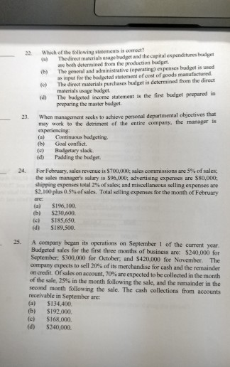 Which of the following statements is correct? The direct materials usap budget and the capital expenditures budget we both de