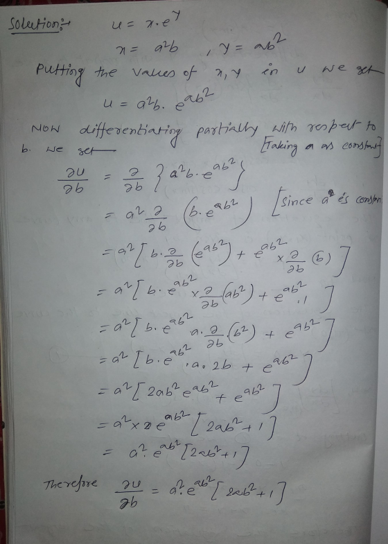 solution, u= net n= ab , y = abt putting the values of any is u we get usahb. a62 Now differentiating partially with respect
