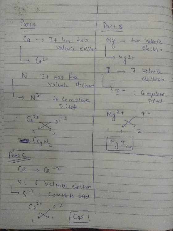 [AS1A A Part B Ca mg two valence electron It has two Valence electron Ca 2+ L N : It has fire - valente electron N3- to compl