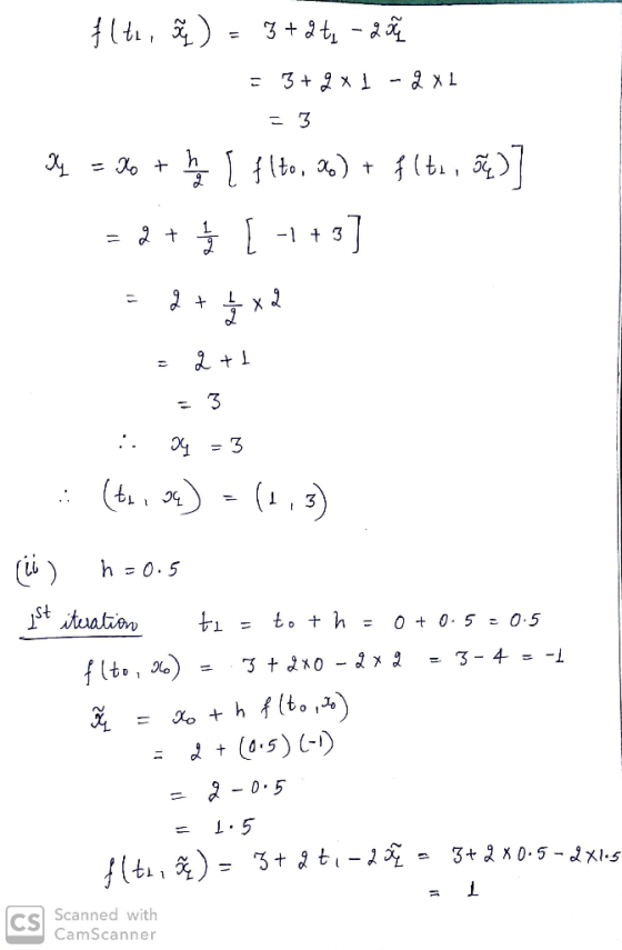 flte, q ) = 3+2 t, - 250 = 3 + 2x1 - 2X1 =3 Jy = 8 + h I fto, a) + f (te, 5g)] = 2 + ] [ -- +3] 아 = 2+1 - 4 =3 : (+ 1 ) + (1,