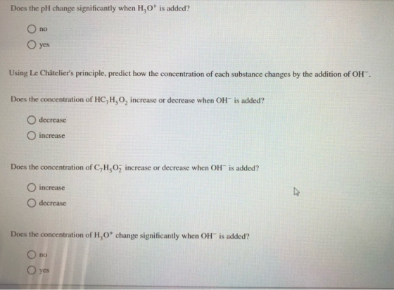 Does the pH change significantly when Hot is added? Ono O yes Using Le Châteliers principle, predict how the concentration o