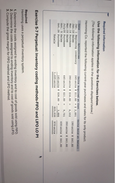 Required information Use the following information for the Exercises below. The following information applies to the question