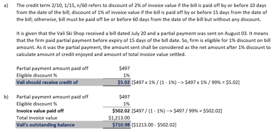 a) The credit term 2/10, 1/15, n/60 refers to discount of 2% of invoice value if the bill is paid off by or before 10 days fr