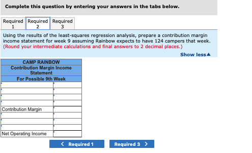 Complete this question by entering your answers in the tabs below. Required Required Required Using the results of the least-