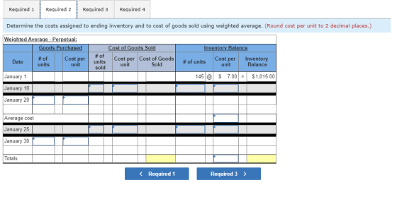 Required 1 Required 2 Required 3 Required 4 Determine the costs assigned to ending inventory and to cost of goods sold using