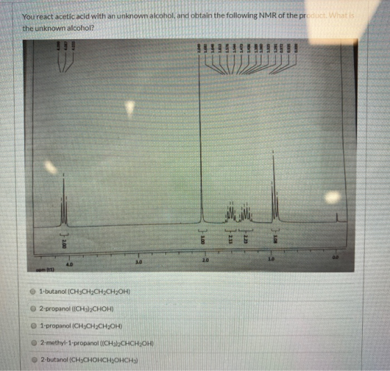 You react acetic acid with an unknown alcohol, and obtain the following NMR of the product. What is the unknown alcohol? 1.0