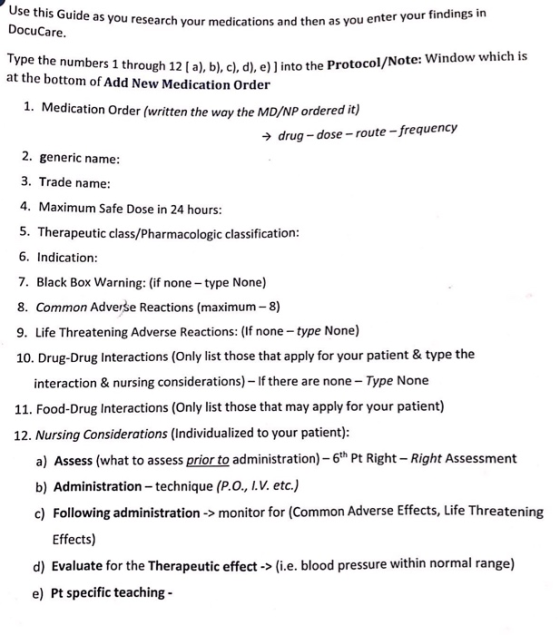 Use this Guide as you research your medications and then as you enter your findings in DocuCare. Type the numbers 1 through 1
