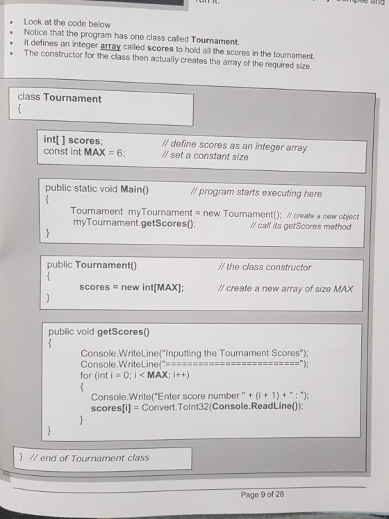 pne and Look at the code below Notice that the program has one class called Tournament. . It defines an integer array called
