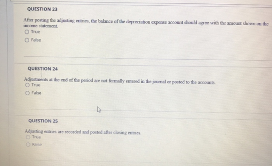 QUESTION 23 After posting the adjusting entries, the balance of the depreciation expense account should agree with the amount