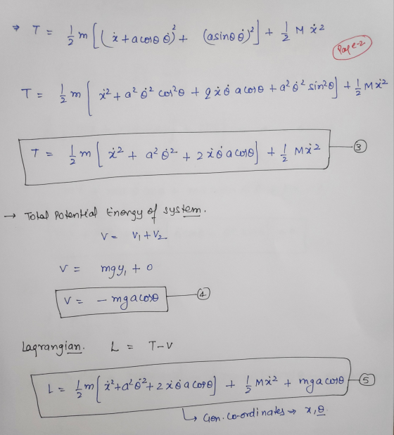 → TE NI 3m [li+acoso) + (psins oy) + 2 Mia m Pape-z T= M- 3m2 x² + a²8² copo + qže a core + a²0² sino] + 1 mx² (3 TE m 22 x²
