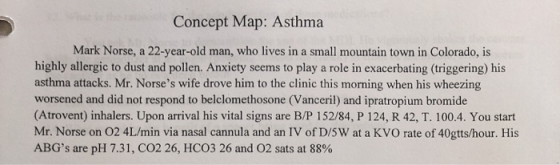 Concept Map: Asthma Mark Norse, a 22-year-old man, who lives in a small mountain town in Colorado, is highly allergic to dust