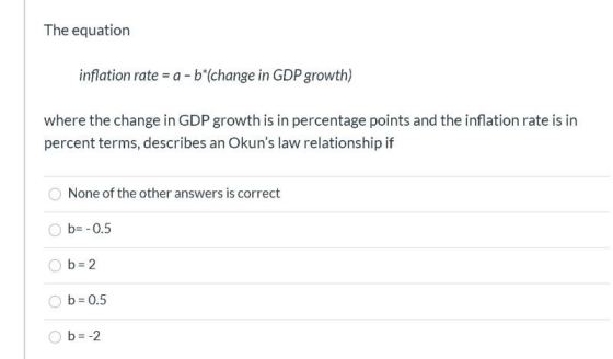 The equation inflation rate = a - b*(change in GDP growth) where the change in GDP growth is in percentage points and the inf