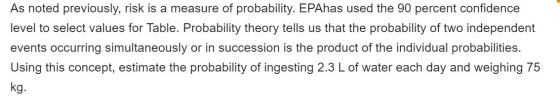 As noted previously, risk is a measure of probability. EPAhas used the 90 percent confidence level to select values for Table