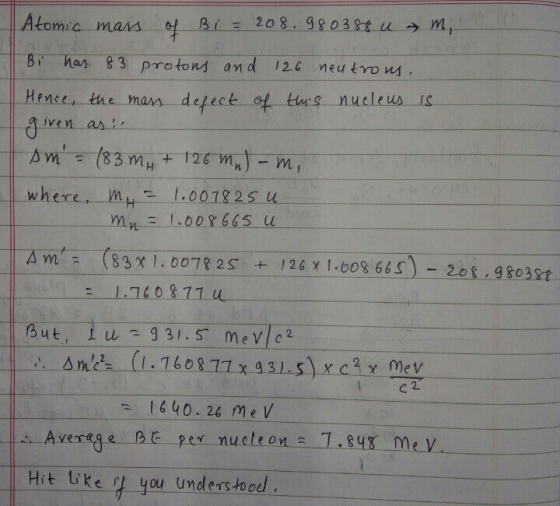 B has 83 protons and 124 neu tyo ws Hence, the masn depect of tus nucleus iven as! my 1.00R 665 u But, u931.mev c 2 c 2 Hit t