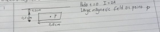 - Pada t=0 I = 2A Large magnetic field at point + 10.2cm 0,5 cm Odcm