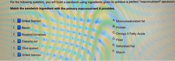 For the following question, you will build a sandwich using ingredients given to achieve a perfect macronutrient sandwich Ma