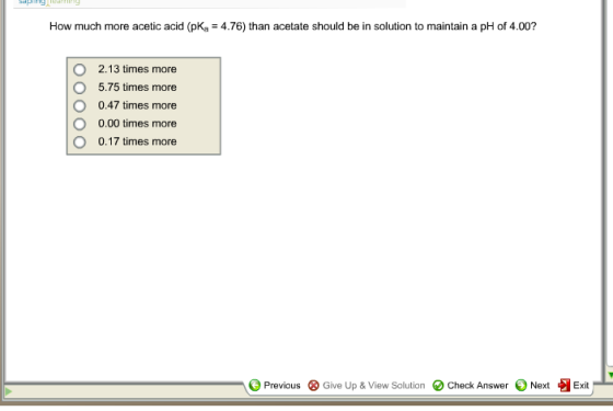 How much more acetic acid (pKa = 4.76) than acetat