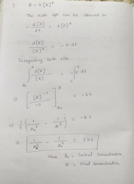 R = K [A] derived as The rate ear can be d [A ] = K[A]+ dt d[A ] = -kodt. [A74 Integrating both side. lola [ d[A Ik dt [A] =