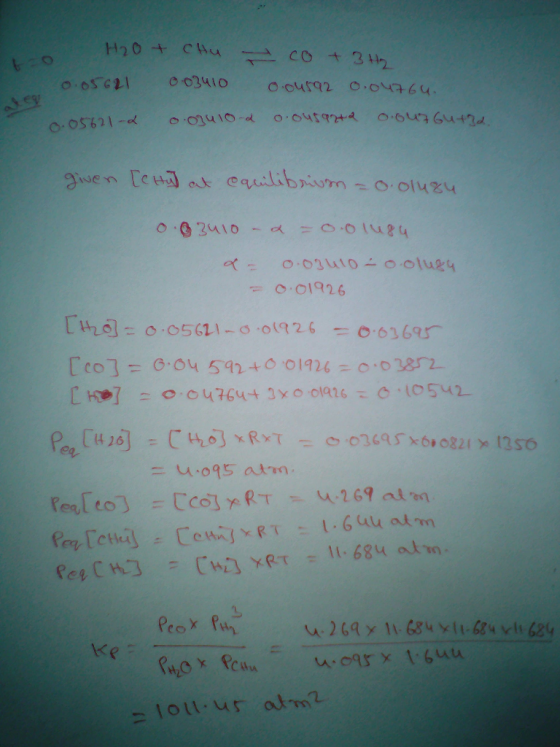 - H2O + CHu - co + 3 H2 0.05621 0.03410 o 04592 0.04764. 0.05621-2 0.03410 d o ousanta oouzoutra 0.056 aleg given [e Hu at eq