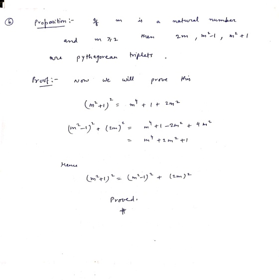e a proposition : . and If n mi2 is then natural number am , mil, m²+1 are pythagorean triplets . proof: Now we will prove th
