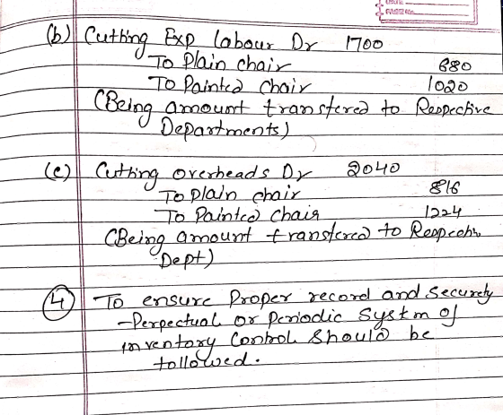 (6) - (c) Cutting Exp labour Dr 1700 To Plain chair :880 To Painted chair 102D (Being amount troostered to Respecfive Departm