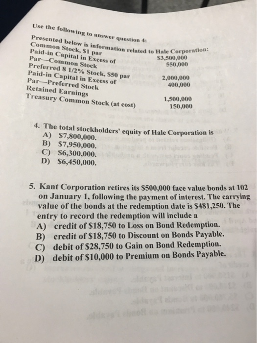 Use the following to answer question 4: Presented below is information related to Hal Common Stock, S1 par Paid-in Capital in
