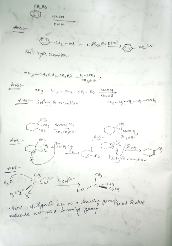 CH₂ BS NacN DMA Cd, Br & NAM NO DM C CN Sw? type reaction. ена – ен, ен, сн, в Neo cн, CH3OH Toby CH3 – CH2 - CH2 - City B2 -