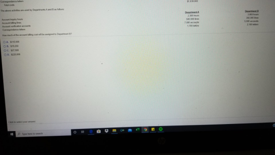 $1,039.000 Correspondence letters Total costs The above activities are used by Departments A and B as follows Department B 3.