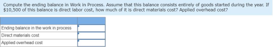 Compute the ending balance in Work in Process. Assume that this balance consists entirely of goods started during the year. I