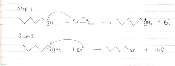Step-1 ÕH2 + Br Он2 Он Step- 2 OH2 H20 Bn +