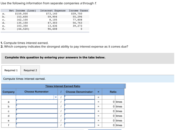 Use the following information from separate companies a through f. i suoi oci Net Income (Loss) $159,000 153,600 162,100 135,