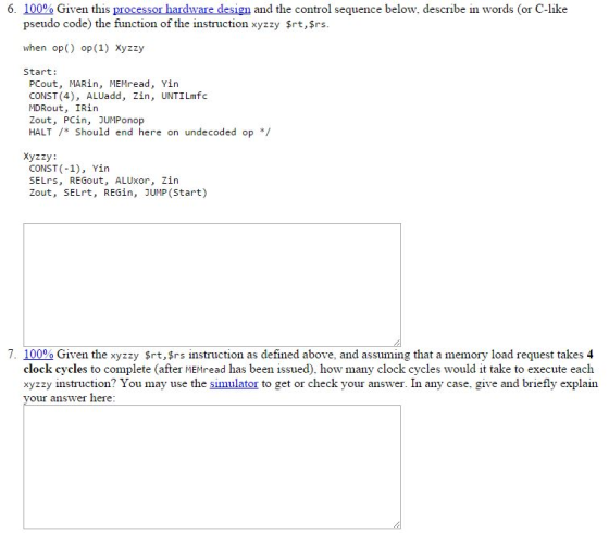 Given this processor hardware design and the contr