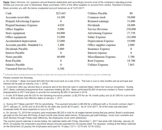 Facts: Basic Services, Inc. prepares annual financial statements and accordingly records most of the companys adjusting jour