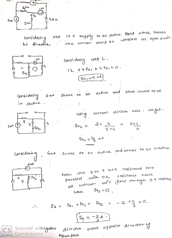 & 4kr considering be Inaesne the . 12 v the supply to be active and other sources current could be conside as open circuit. c